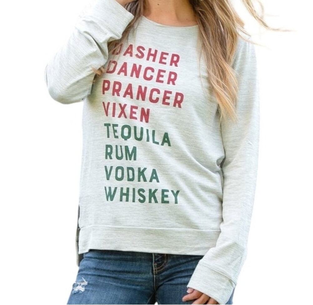 NWT Southern Grace 2X Christmas Sweatshirt Dasher Tequila Prancer Whiskey Party